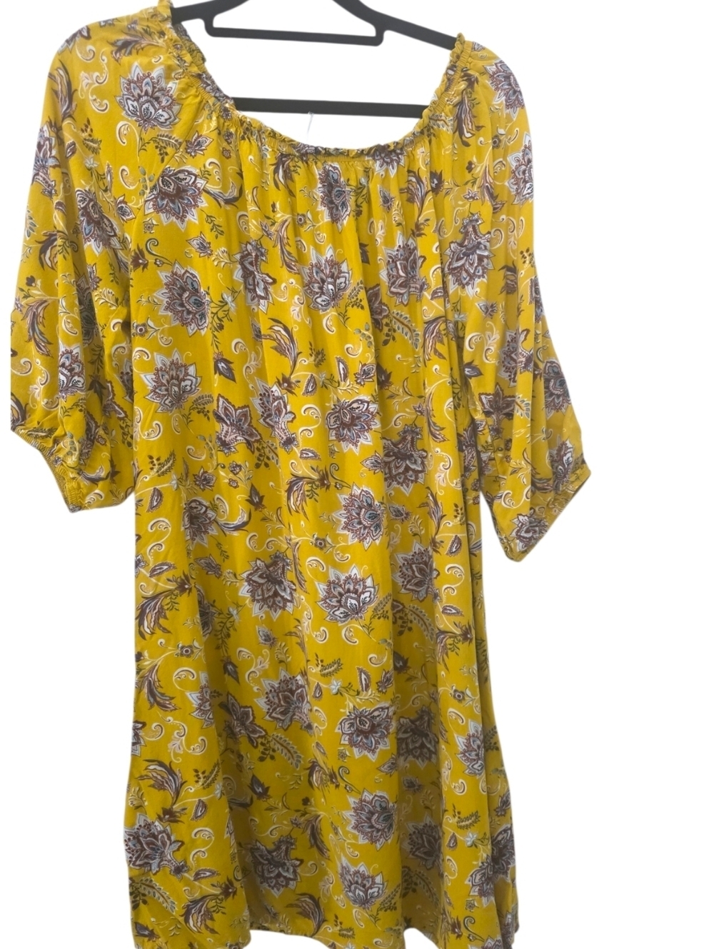 Naif Floral Mustard Cold Shoulder Boho Mini Dress Size Small 20" P2p